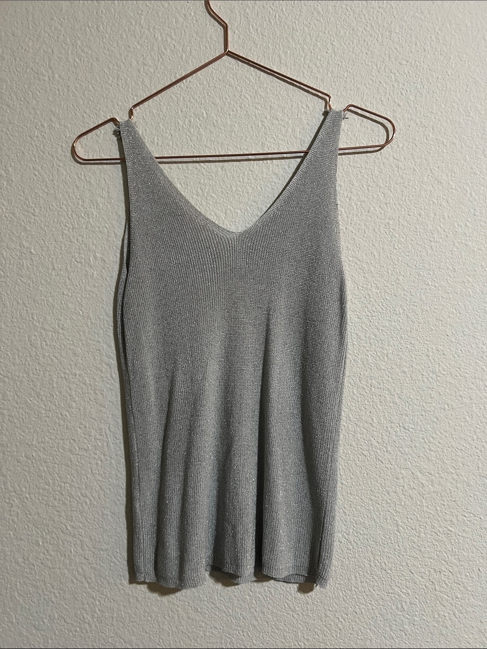 Silver Knit V-Neck Tank Top - Women's